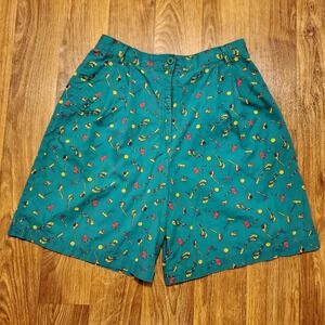 Vintage 90s Lacoste Golf‎ Shorts Women 14 Green Pleated Chinos Geometric AOP